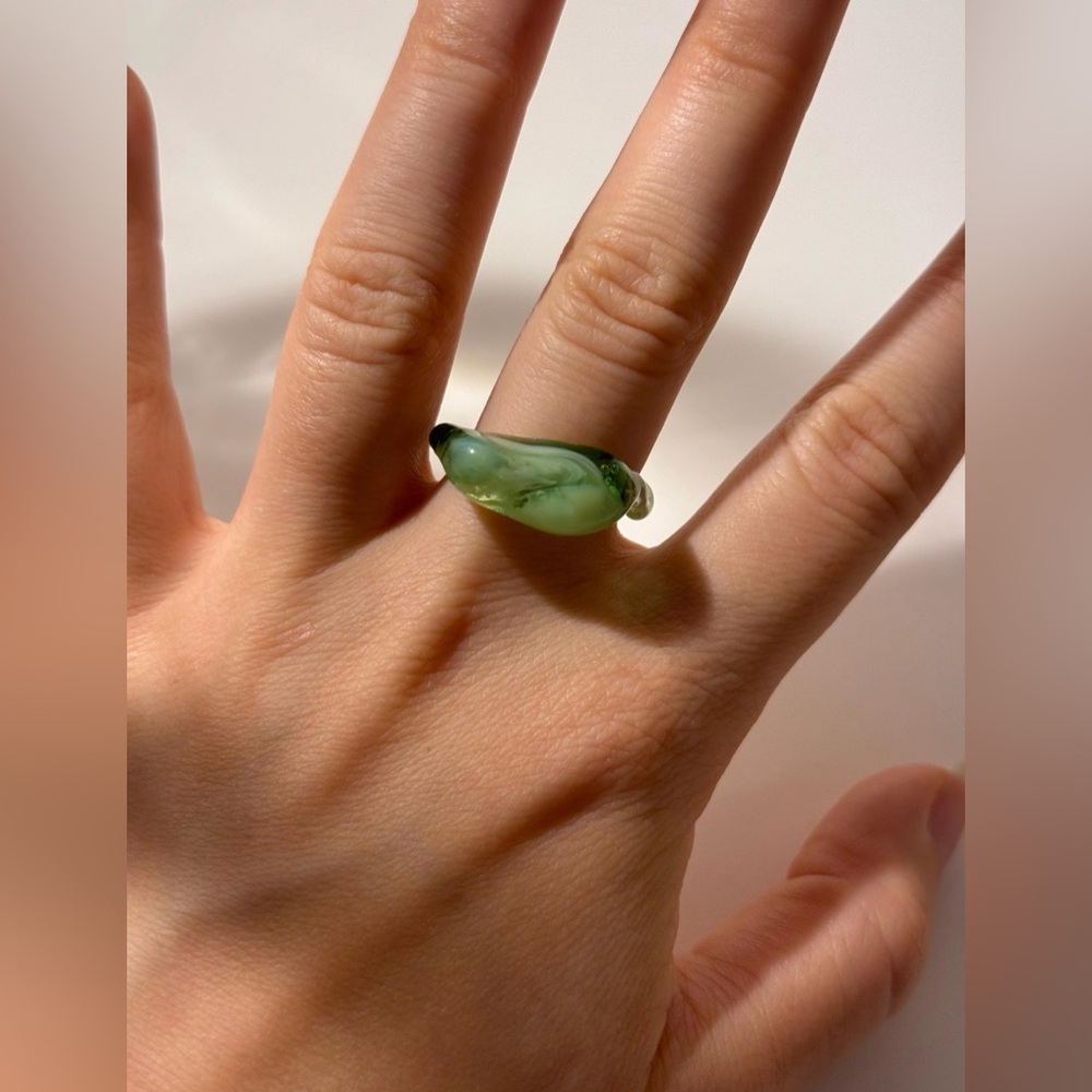 Green Glass Ring: Handmade Borosilicate Minimalist Jewelry